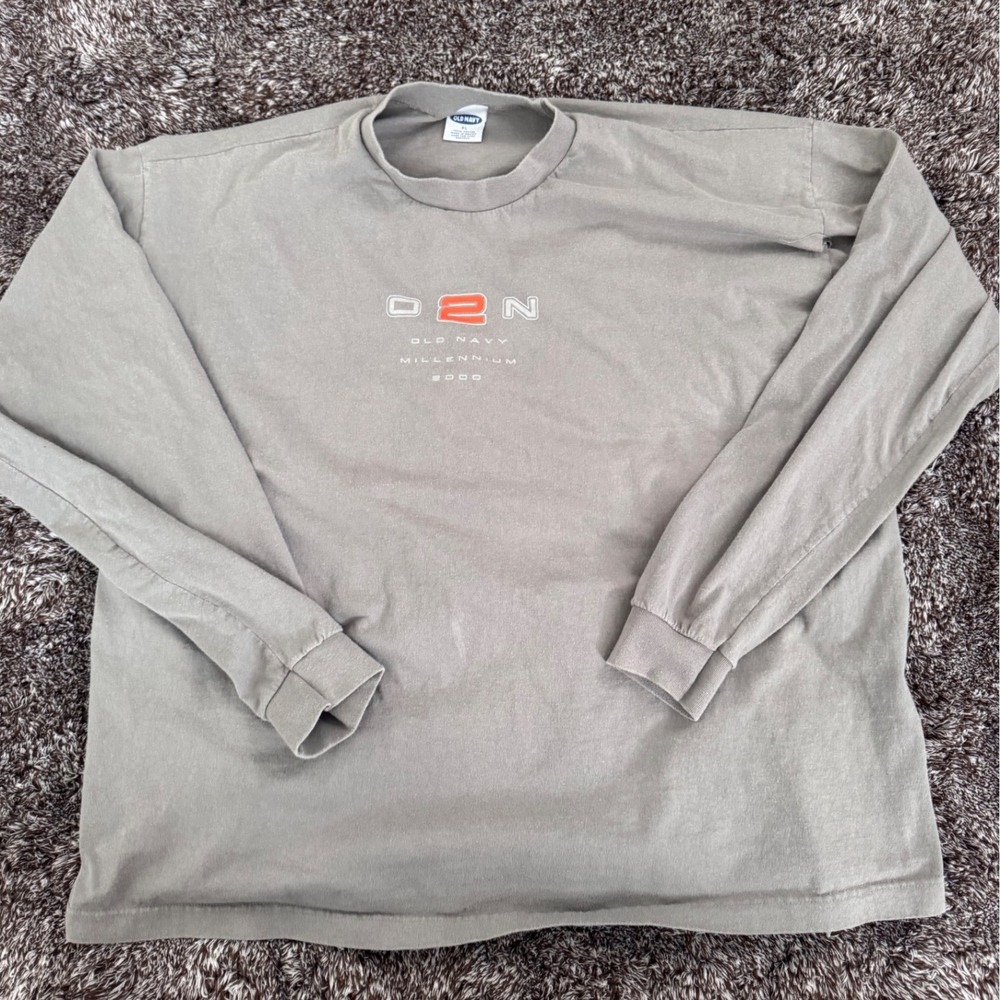 Old Navy Mens XL Olive Green Millennium 2000 Long Sleeve T Shirt Grunge Y2K